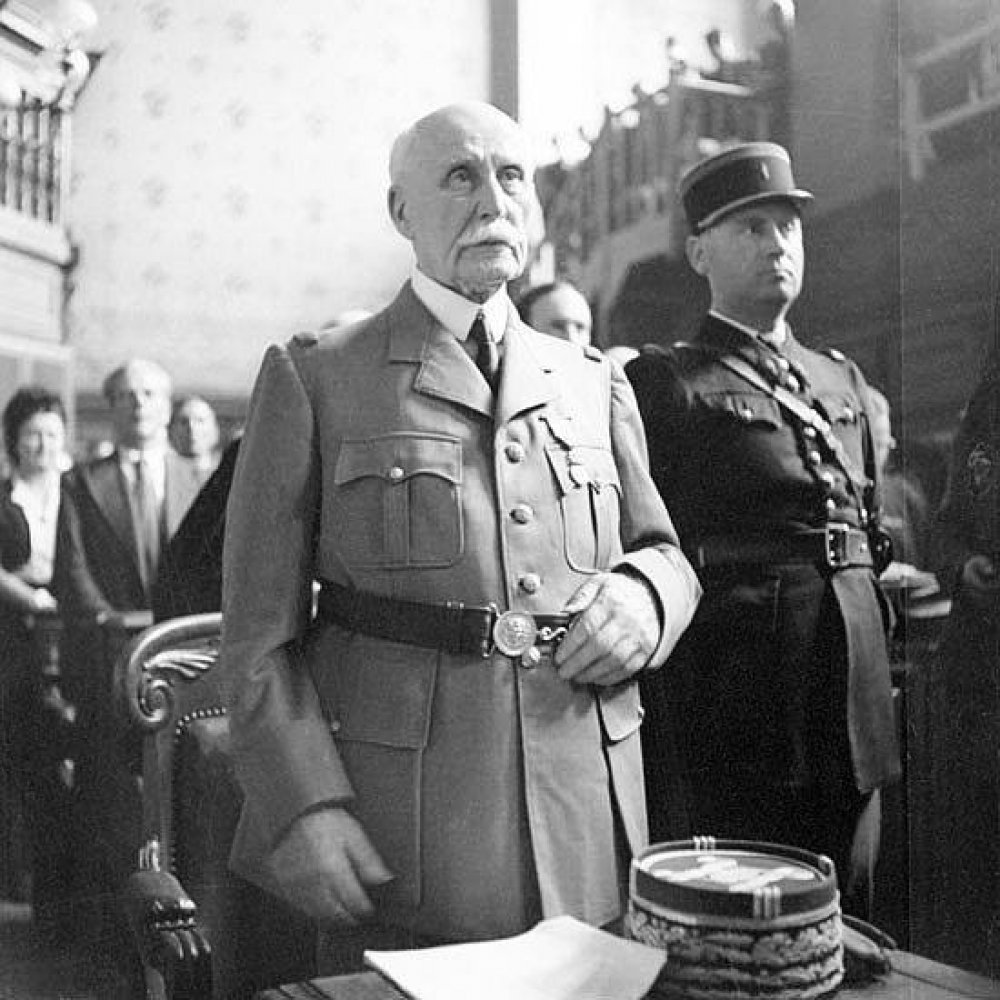 What was the result of the post-war trial of Philippe Pétain, head of the collaborationist Vichy French government?
