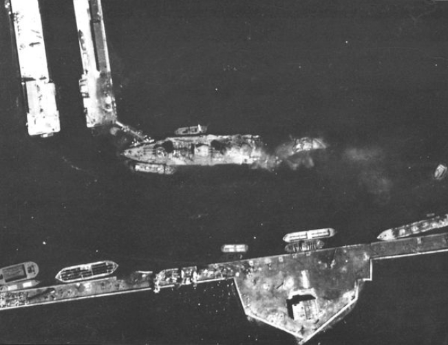 What nationality was the first battleship to be sunk by dive bombers (it happened during World War II)?