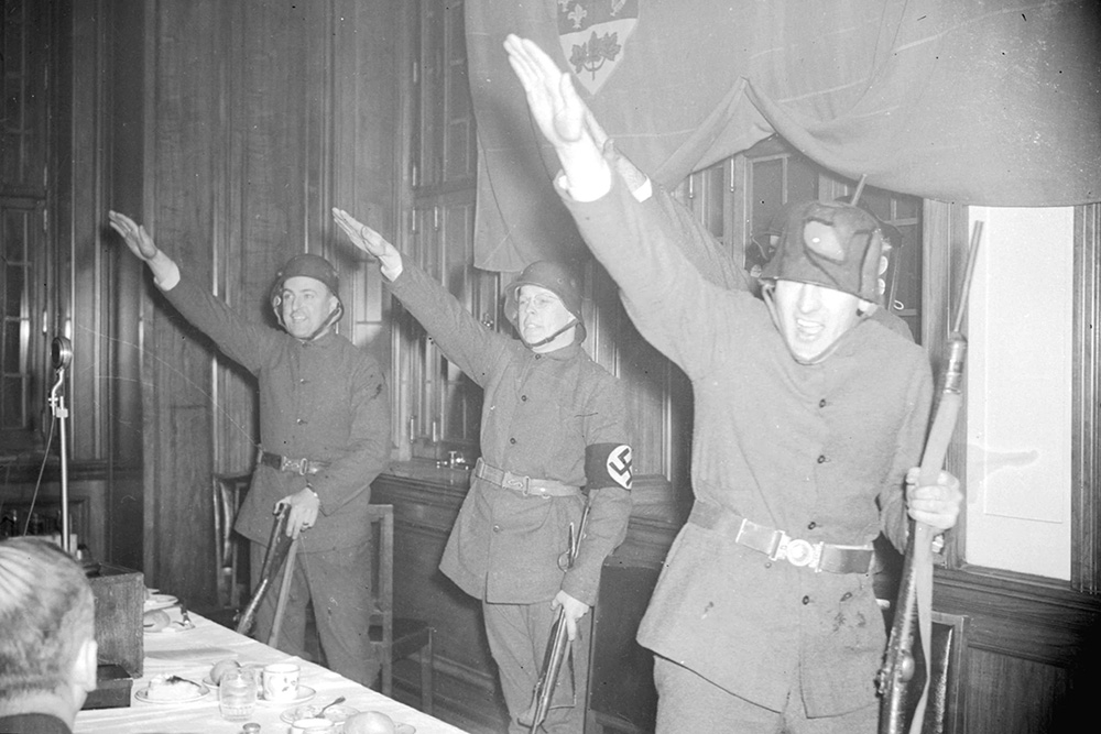 Which Allied country raised support for the war by acting out a fake Nazi invasion of one of its own cities?