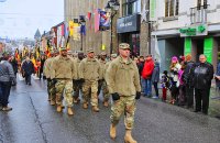 Military parade on the main street of Bastogne