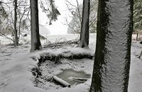 Foxholes covered in snow at Bois Jacques
